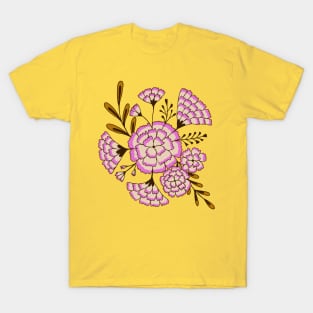 Vintage carnation flowers in mustard yellow and lilac T-Shirt